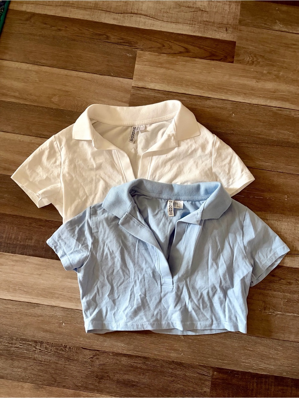 Divided Cropped Polo Duo - White & Light Blue